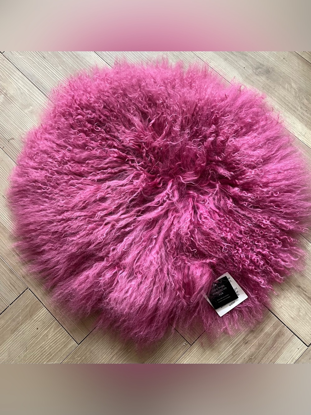 Z Gallerie Genuine Mongolian Lamb Fur Round Pillow Cover 18” Fuchsia Pink Luxury